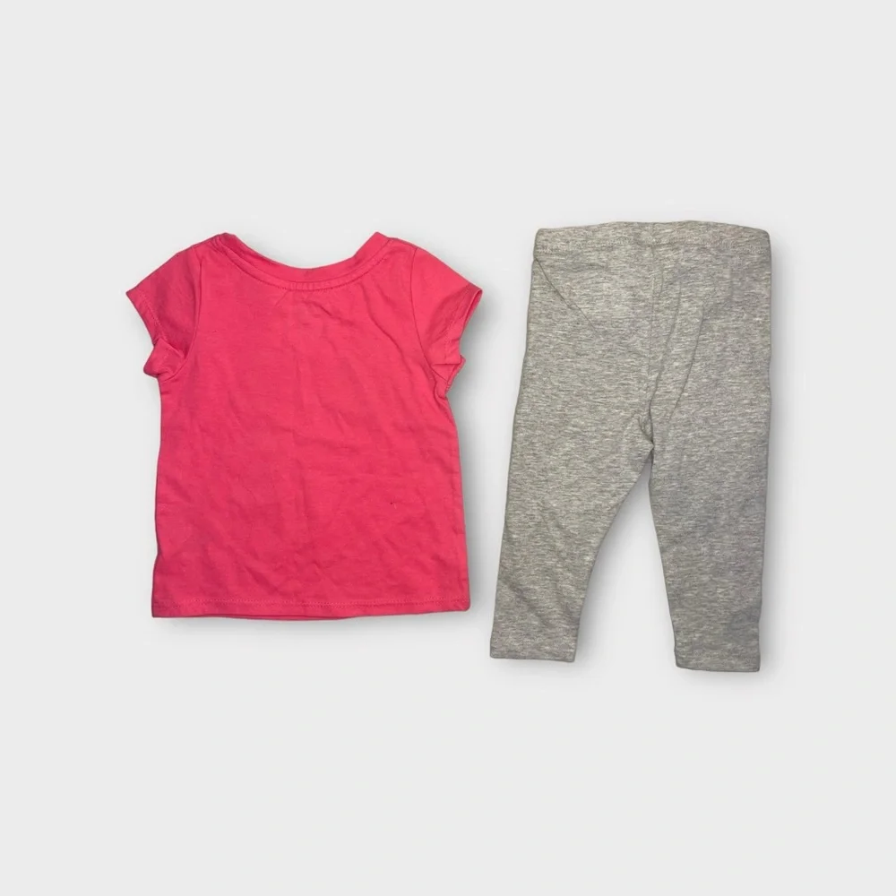Cat & Jack Heart Floral Graphic Pink Top & Gray Durable Knee Leggings Bundle